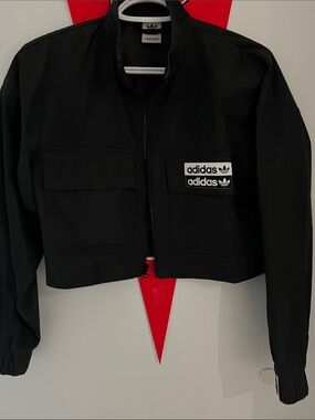 adidas Black Cropped Women's Jacket with Logo Patch in XS